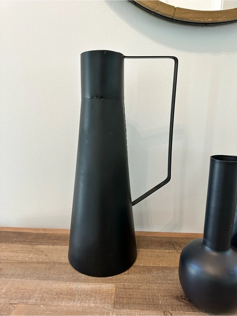 Black Matte Decorative Vases & Pitcher Set of 3 Powder Coated Iron Metal 9 - 16”